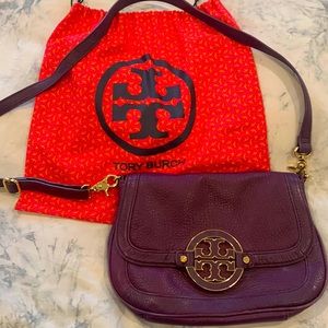 Tory Burch Pebbled Leather Purple Crossbody with original dust bag